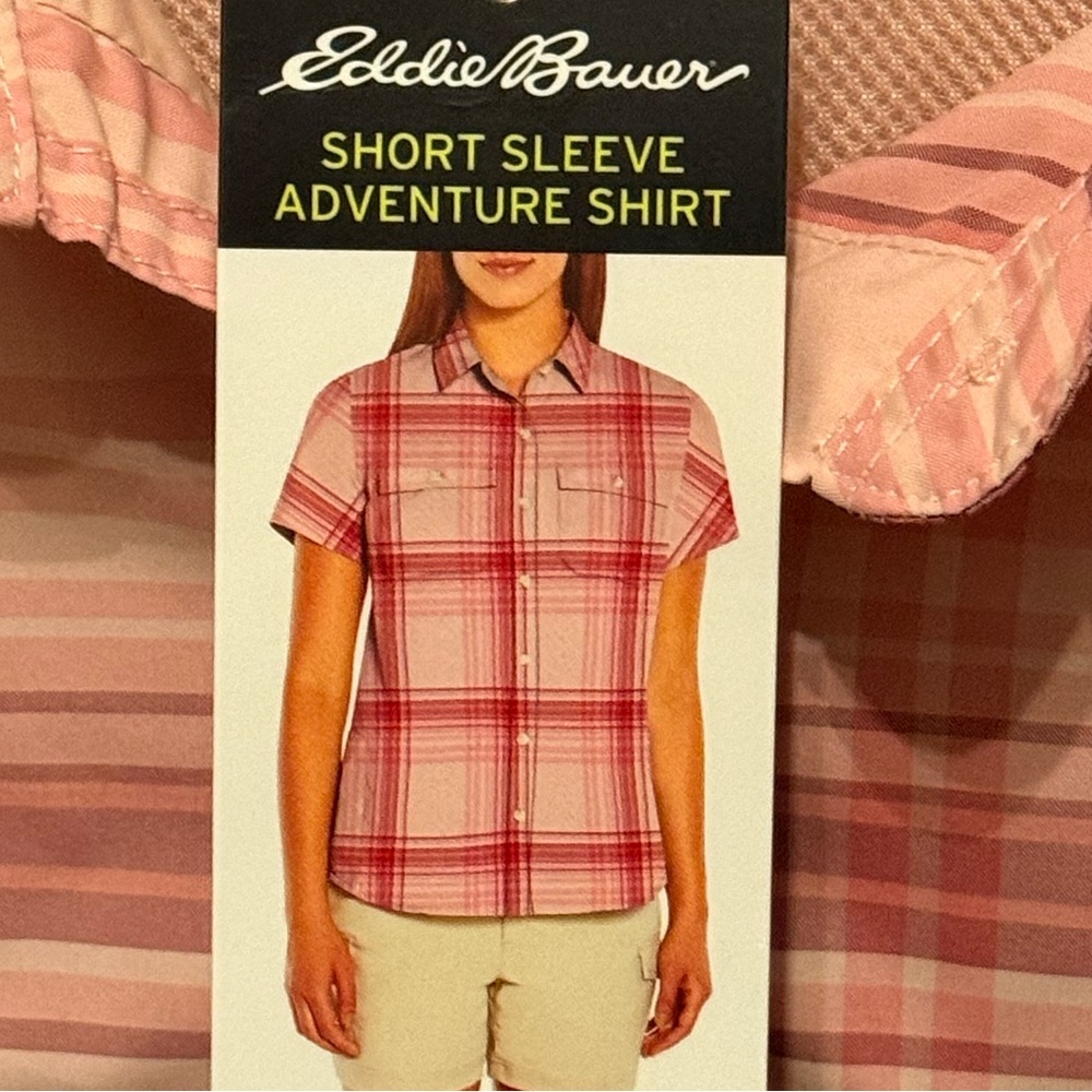 2 Eddie Bauer Pink Plaid Short Sleeve Adventure Shirt
